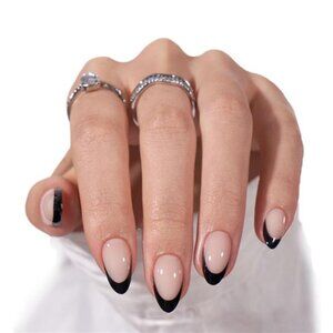 Black French Tip Almond Press On Nails